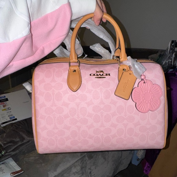 Coach Large Rowan Powder Pink and Tan Satchel - Picture 4 of 7